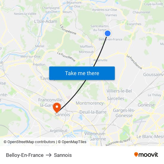 Belloy-En-France to Sannois map