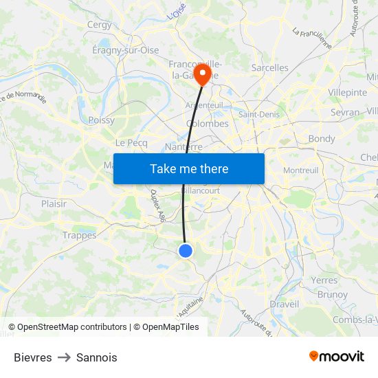 Bievres to Sannois map
