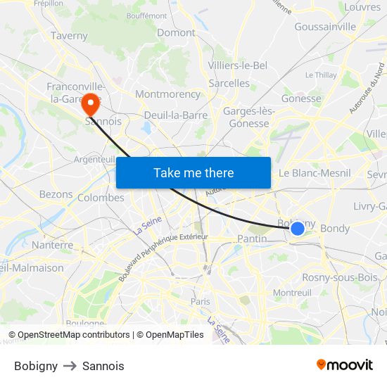 Bobigny to Sannois map