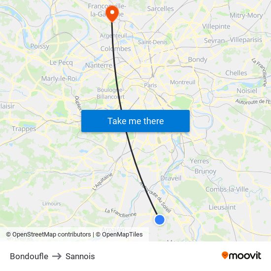 Bondoufle to Sannois map