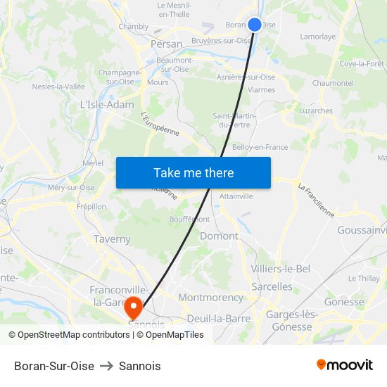 Boran-Sur-Oise to Sannois map