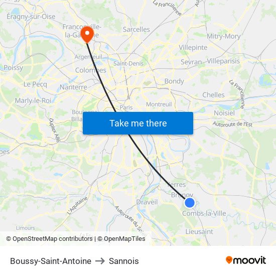 Boussy-Saint-Antoine to Sannois map