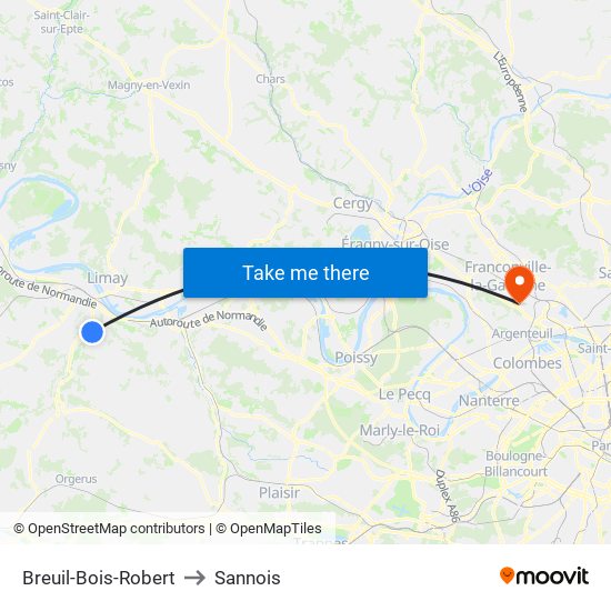 Breuil-Bois-Robert to Sannois map