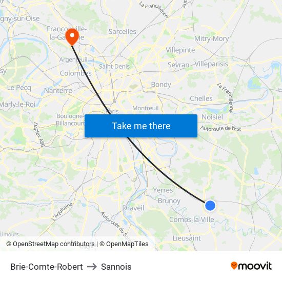 Brie-Comte-Robert to Sannois map