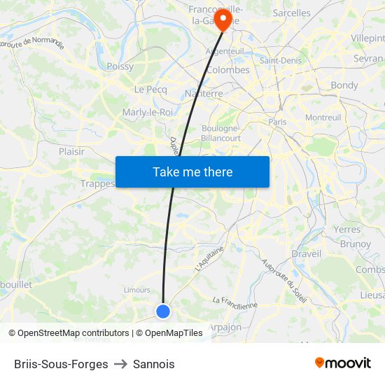 Briis-Sous-Forges to Sannois map