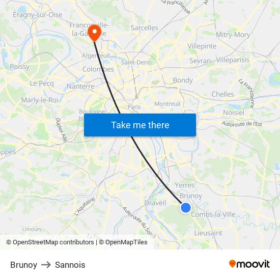 Brunoy to Sannois map