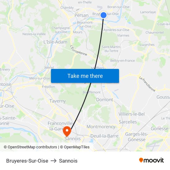 Bruyeres-Sur-Oise to Sannois map