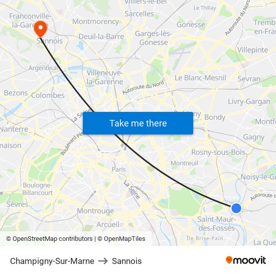 Champigny-Sur-Marne to Sannois map