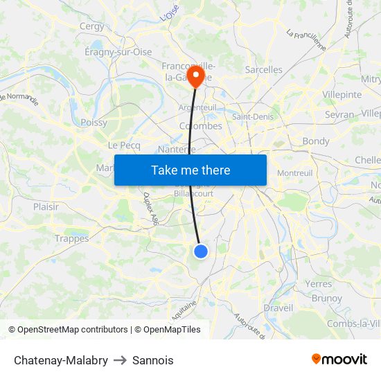 Chatenay-Malabry to Sannois map