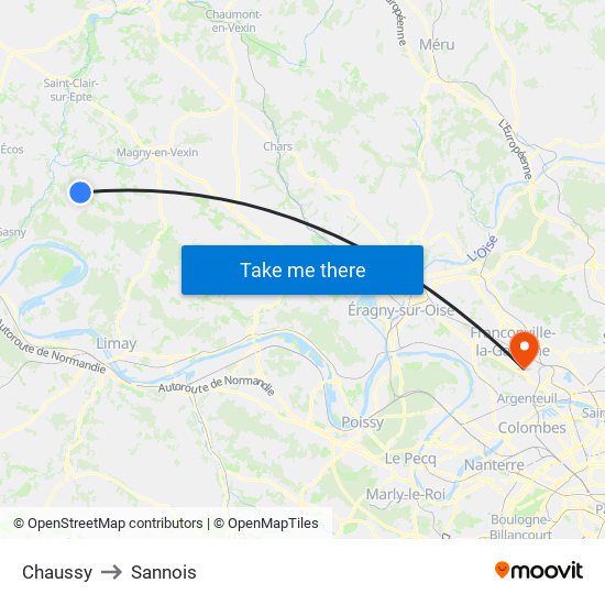 Chaussy to Sannois map