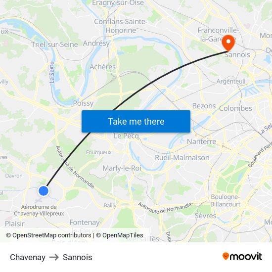 Chavenay to Sannois map