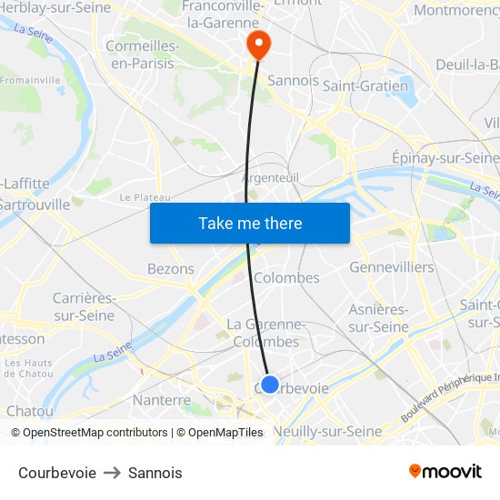 Courbevoie to Sannois map