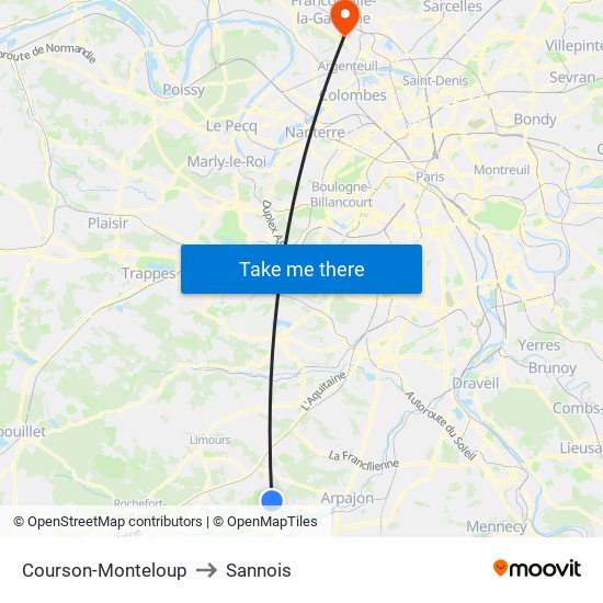 Courson-Monteloup to Sannois map