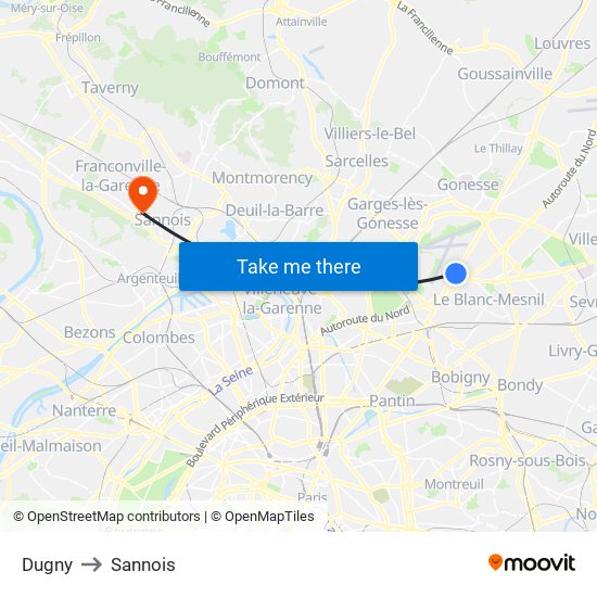 Dugny to Sannois map