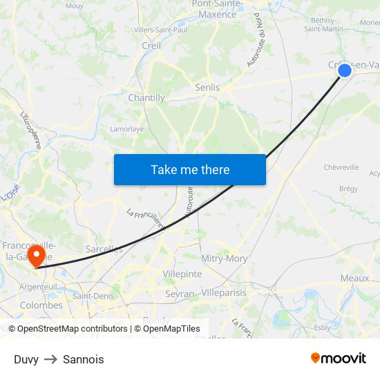 Duvy to Sannois map