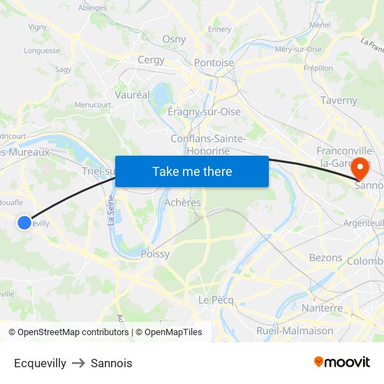 Ecquevilly to Sannois map