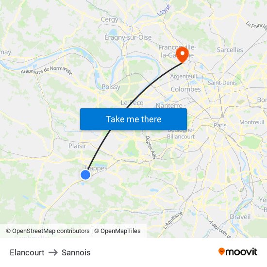 Elancourt to Sannois map