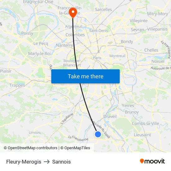 Fleury-Merogis to Sannois map
