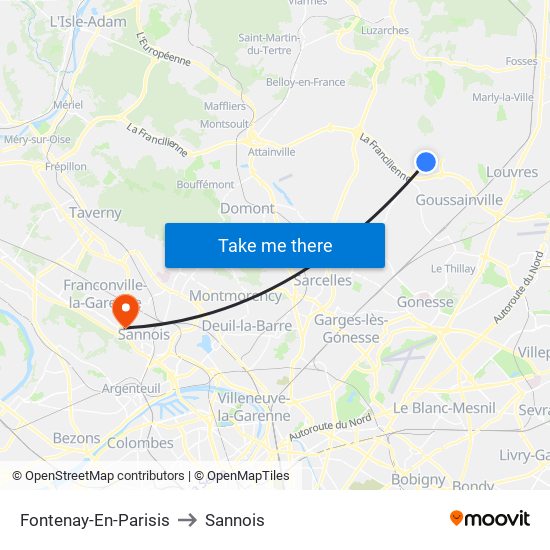 Fontenay-En-Parisis to Sannois map