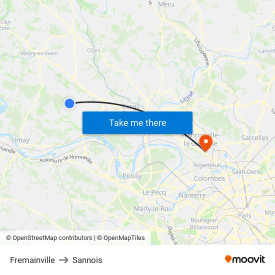 Fremainville to Sannois map