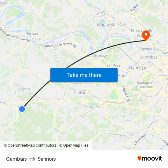 Gambais to Sannois map