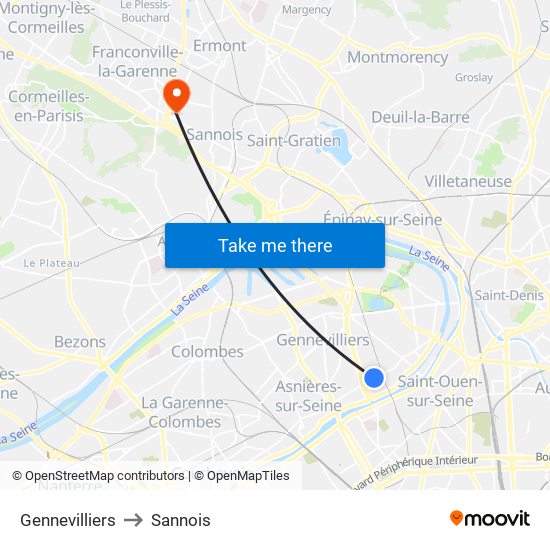 Gennevilliers to Sannois map