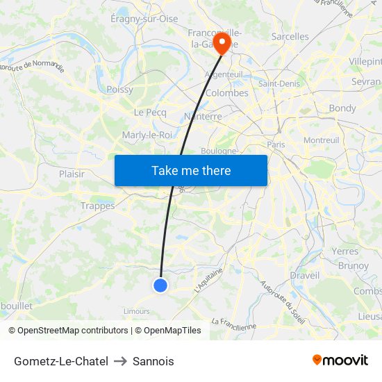 Gometz-Le-Chatel to Sannois map