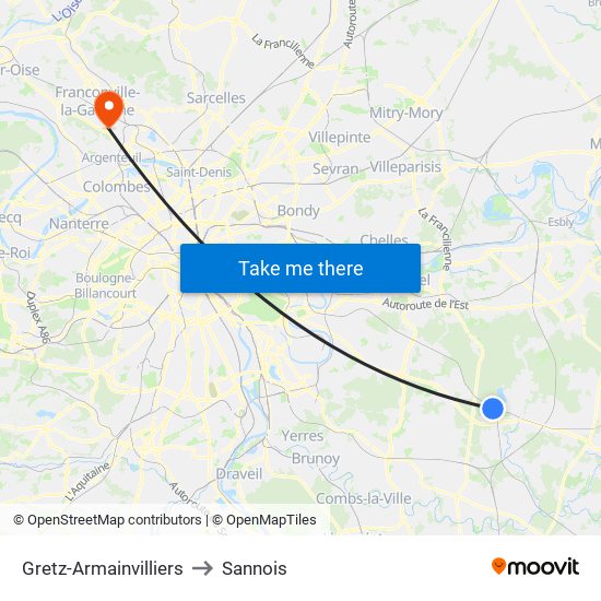 Gretz-Armainvilliers to Sannois map