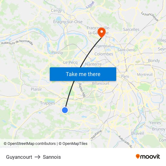 Guyancourt to Sannois map