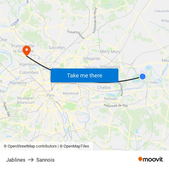 Jablines to Sannois map