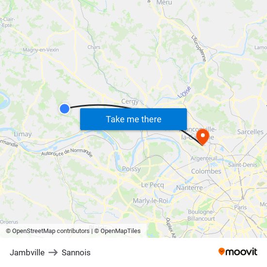 Jambville to Sannois map