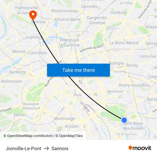 Joinville-Le-Pont to Sannois map