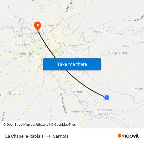 La Chapelle-Rablais to Sannois map