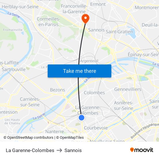 La Garenne-Colombes to Sannois map