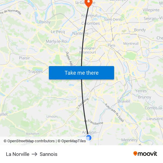 La Norville to Sannois map
