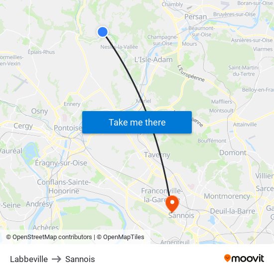 Labbeville to Sannois map