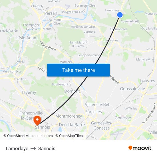 Lamorlaye to Sannois map