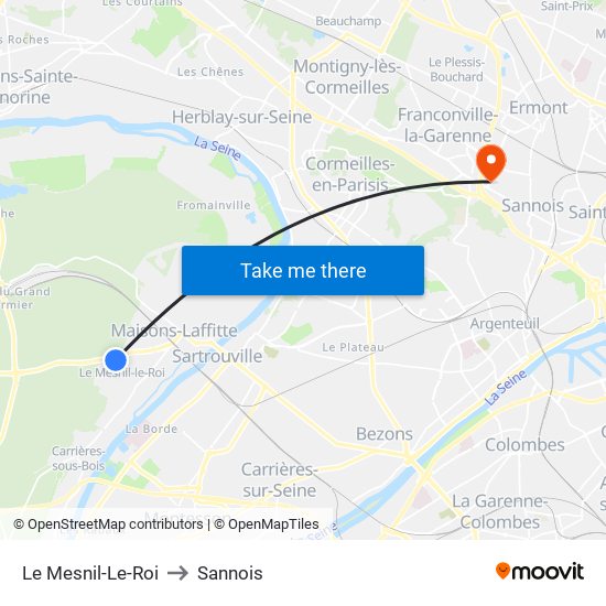 Le Mesnil-Le-Roi to Sannois map