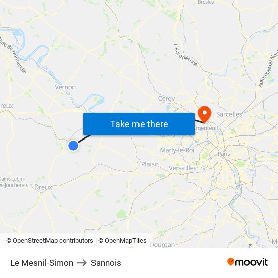 Le Mesnil-Simon to Sannois map