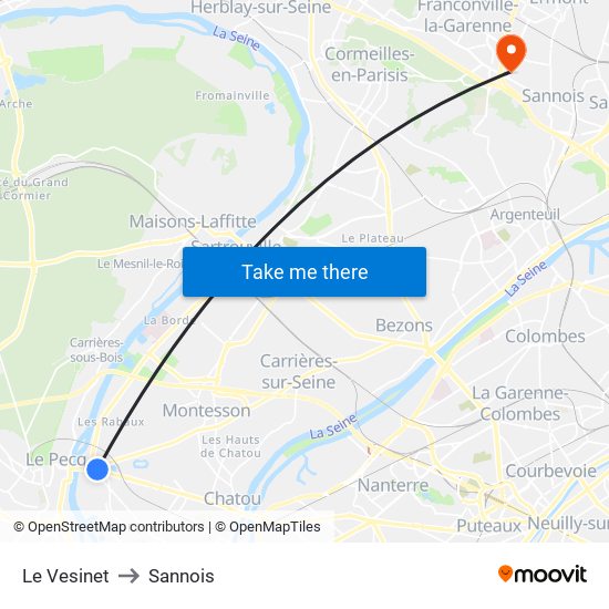 Le Vesinet to Sannois map