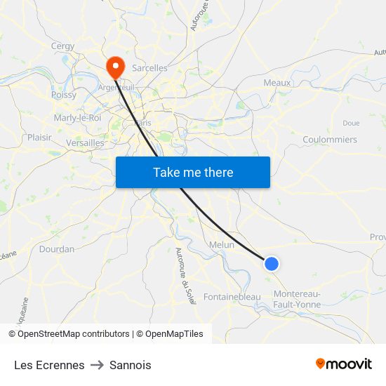 Les Ecrennes to Sannois map