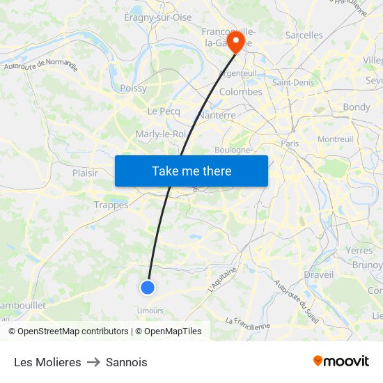 Les Molieres to Sannois map