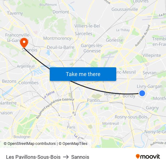 Les Pavillons-Sous-Bois to Sannois map