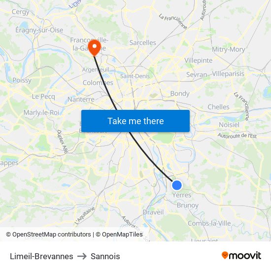 Limeil-Brevannes to Sannois map