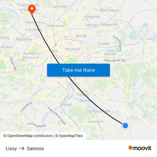 Lissy to Sannois map