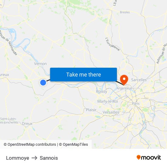 Lommoye to Sannois map