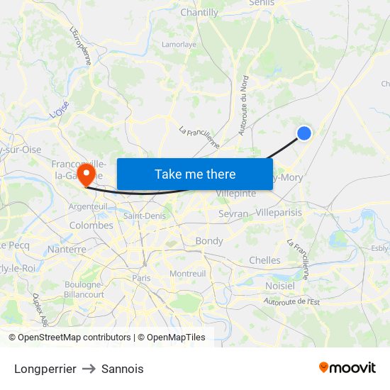 Longperrier to Sannois map