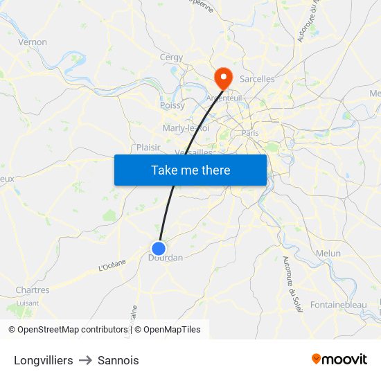Longvilliers to Sannois map