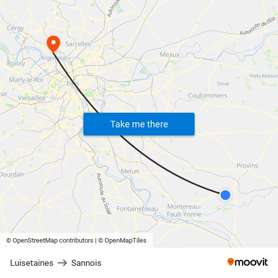 Luisetaines to Sannois map