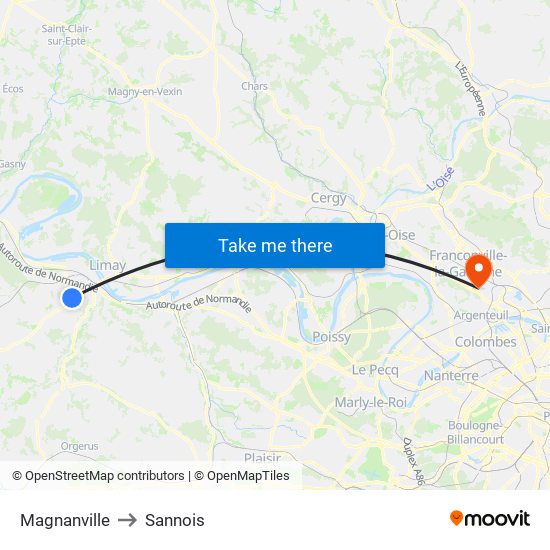 Magnanville to Sannois map